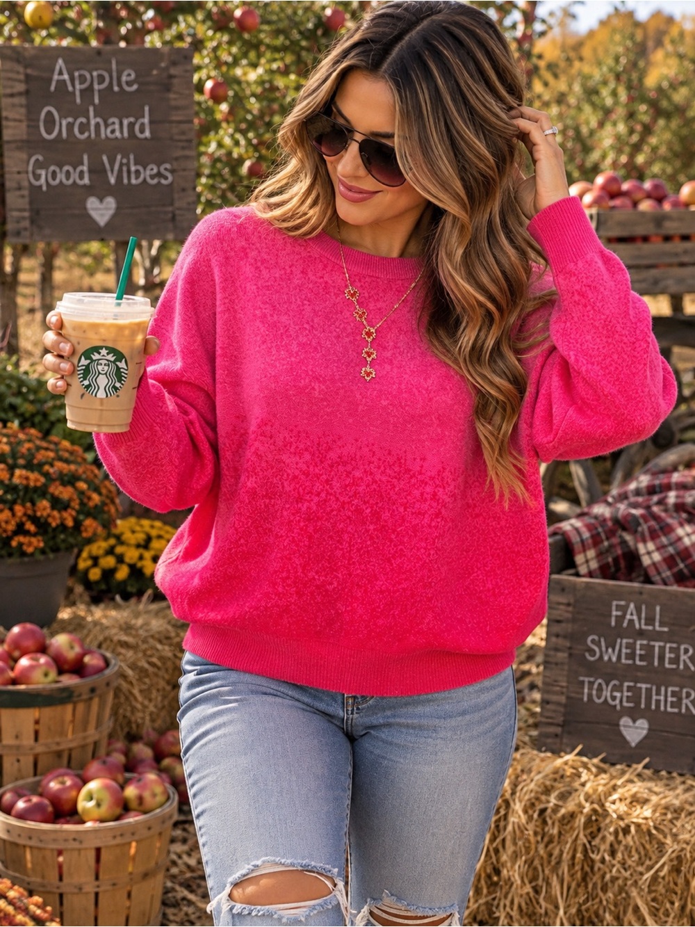 💗 Hot Pink Cozy Knit Sweater with necklace 💗